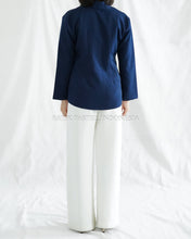 Load image into Gallery viewer, Chrysanthemum Top Top With Floral Embroidery - Navy