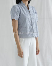 Load image into Gallery viewer, Shella Top Embroidered Cotton Top - Blue