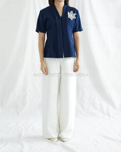 Load image into Gallery viewer, Chrysanthemum Top Top With Floral Embroidery - Navy
