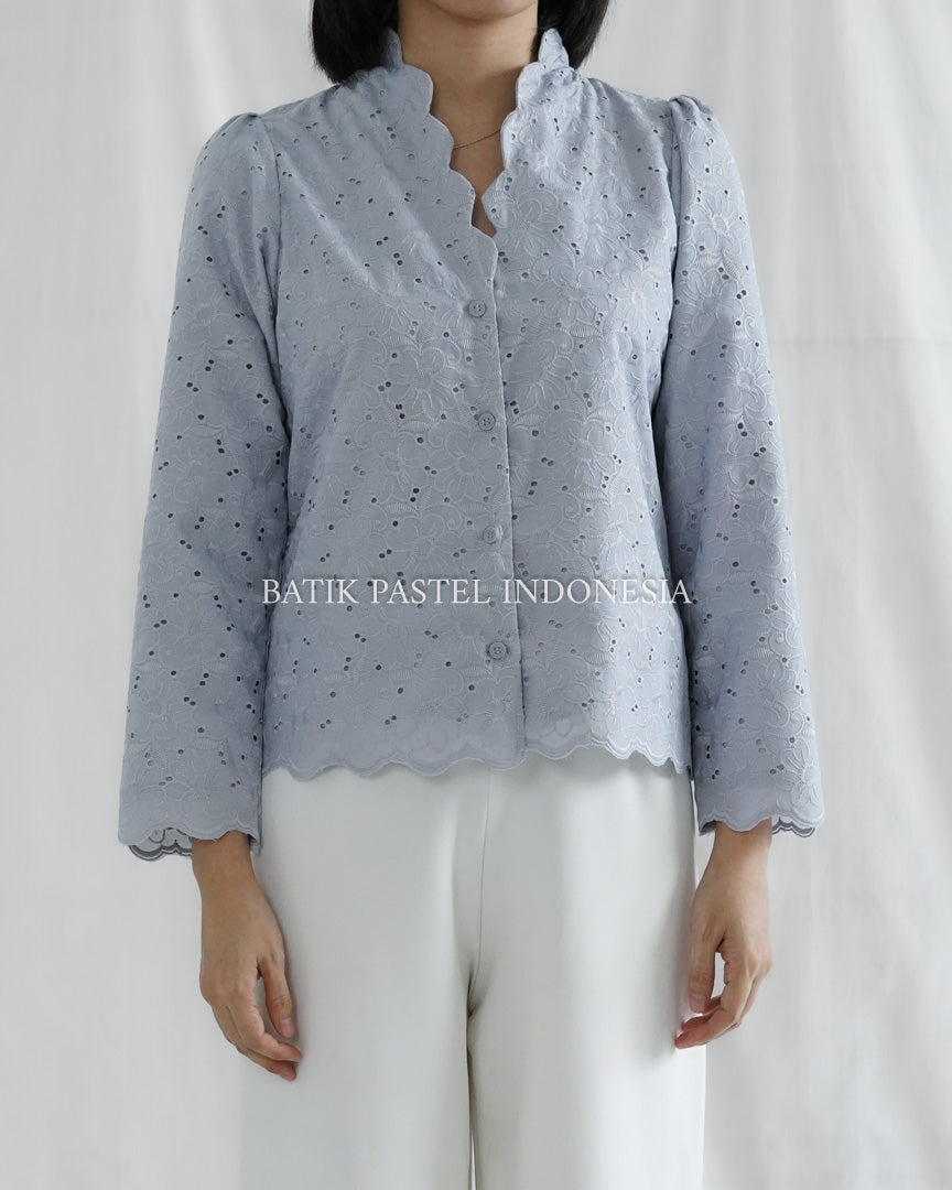 Shella Top Atasan Katun Bordir PANJANG - Blue