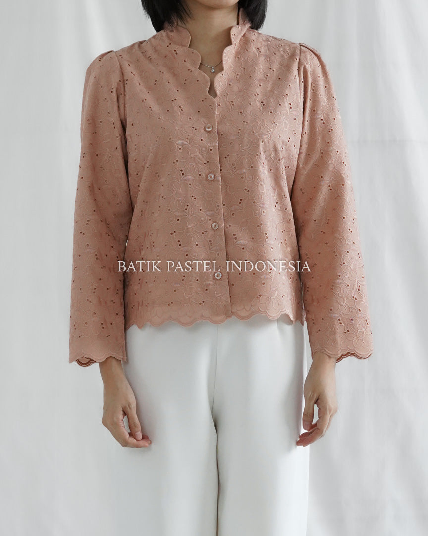 Shella Top LONG Embroidered Cotton Top - Pink