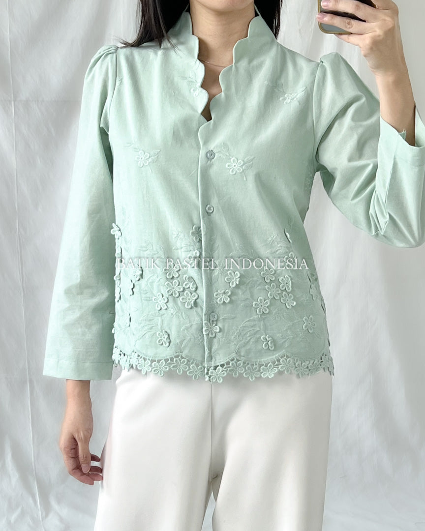 Shella Top LONG Embroidered Cotton Top - Sage