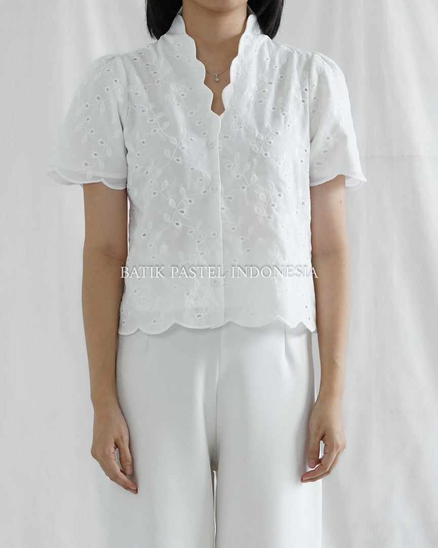 Shella Top Atasan Katun Bordir - White