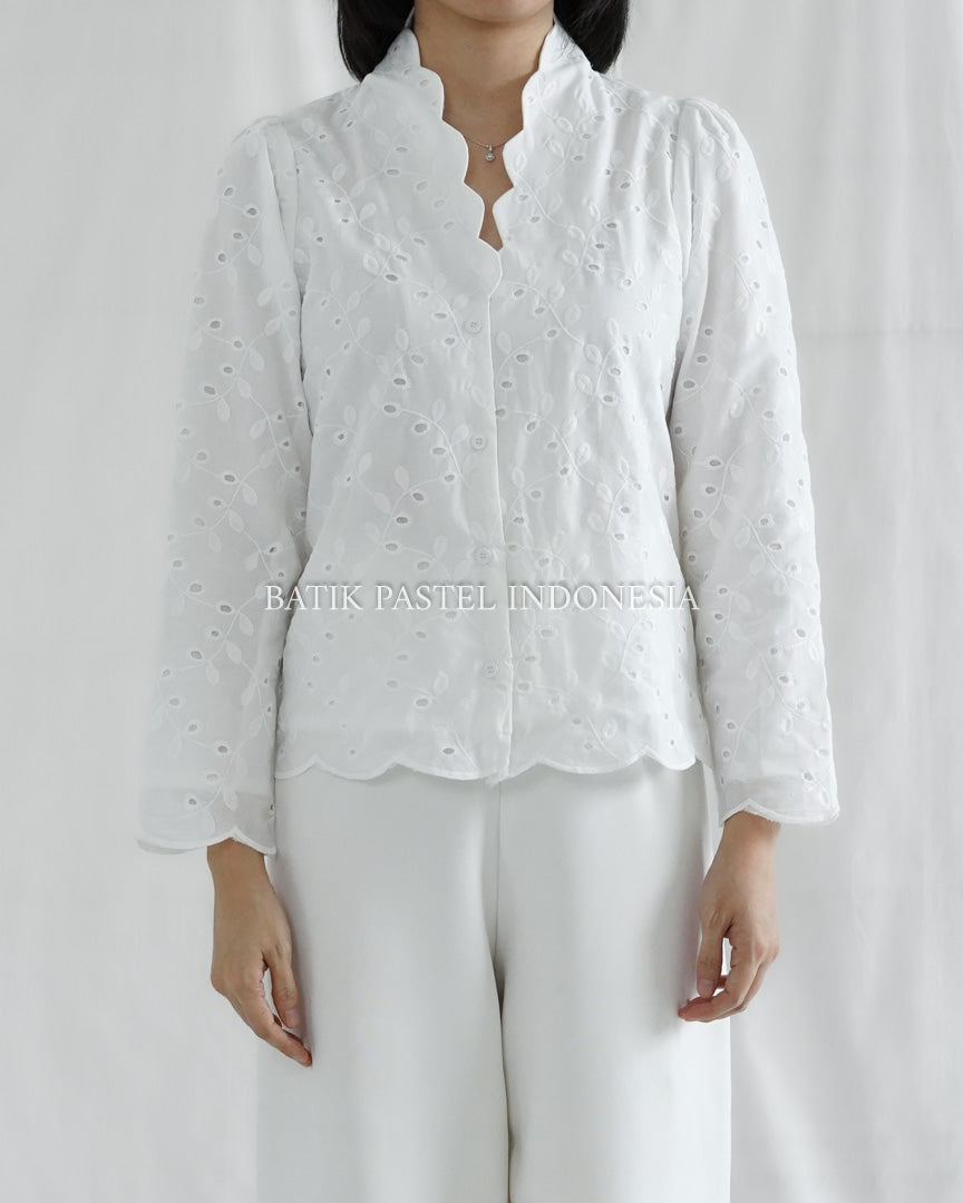 Shella Top Atasan Katun Bordir PANJANG- White