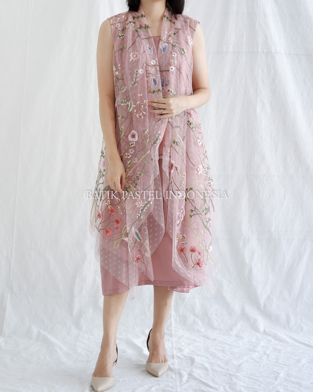 Garden Set Brocade Tulle - Vest & Inner Dress - Dusty Pink